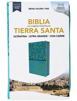 Biblia RVR 1960 Tierra Santa Ultrafina Letra Grande Símil Piel Turquesa con Cierre