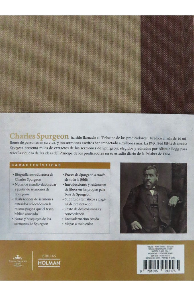 Biblia RVR 1960 de Estudio Spurgeon Marrón Claro Tela