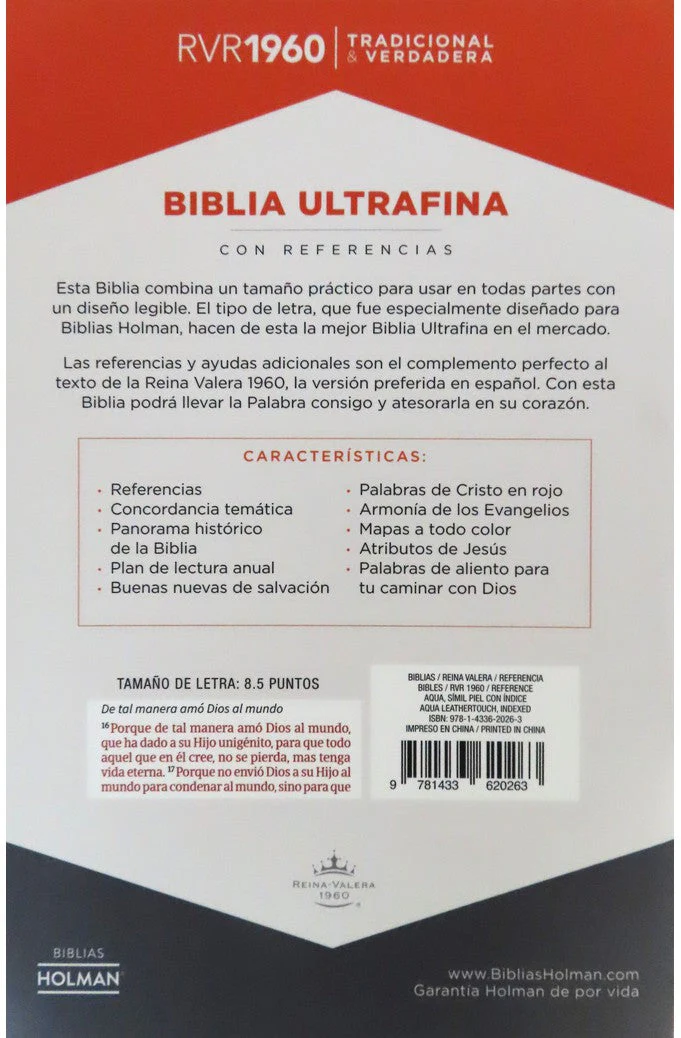 Biblia RVR 1960 Ultrafina Aqua Símil Piel con Índice