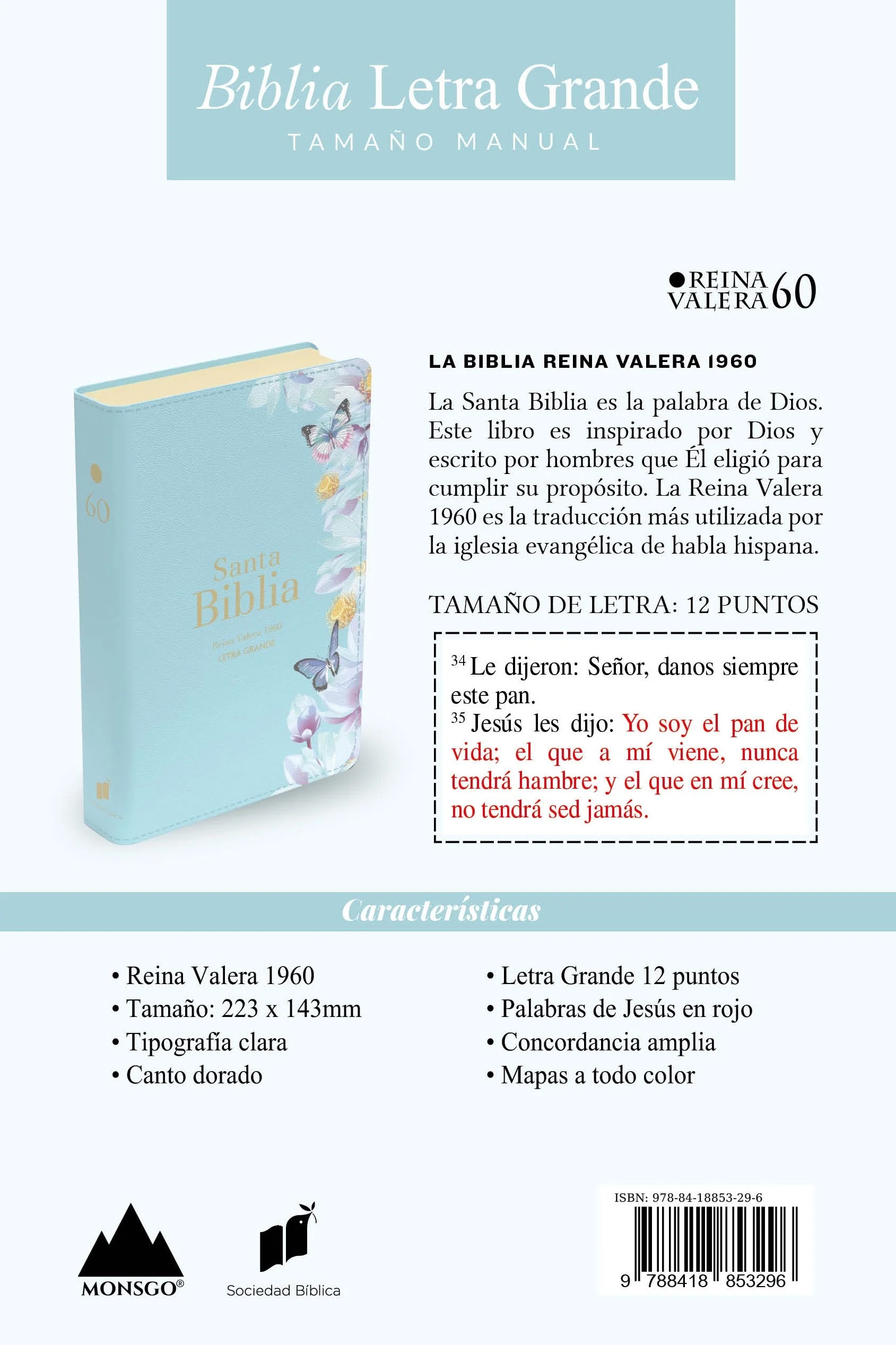 Biblia RVR 1960 Letra Grande Tamaño Manual Símil Piel Azul Claro