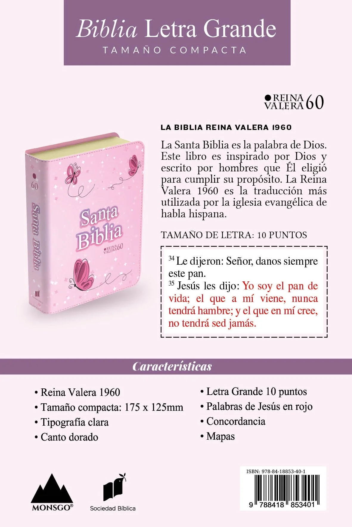 Biblia RVR 1960 Compacta Símil Piel Juvenil Mariposa Rosada