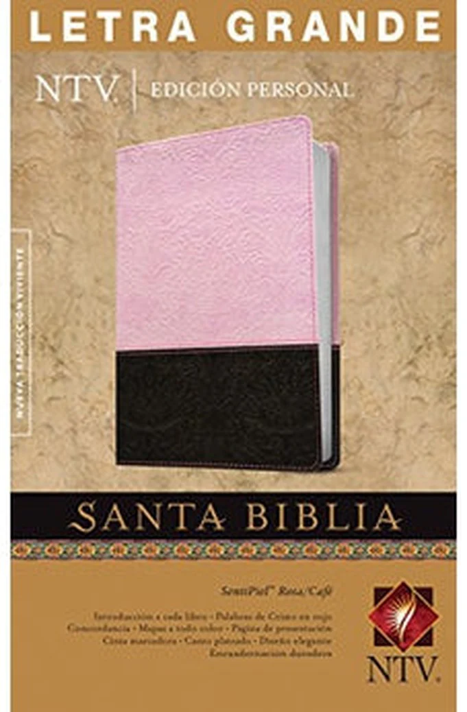Biblia NTV Letra Grande Tamaño Personal Letra Roja Símil Piel Rosa Café con Índice