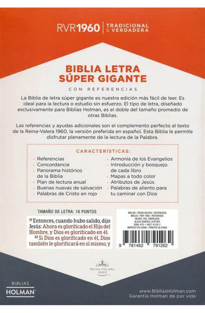 Biblia RVR 1960 Letra Súper Gigante Negro Piel Fabricada