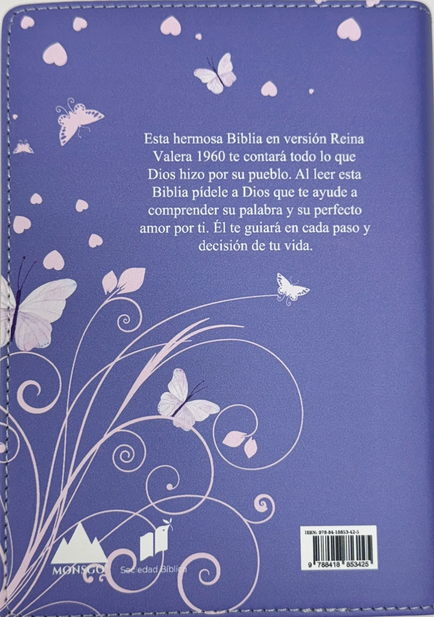 Biblia RVR 1960 Compacta Símil Piel Juvenil Mariposa Lila
