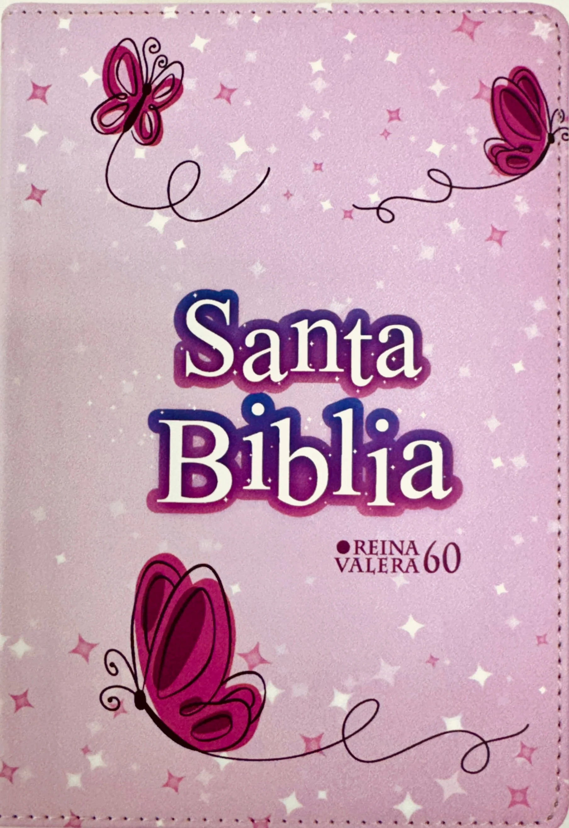 Biblia RVR 1960 Compacta Símil Piel Juvenil Mariposa Rosada