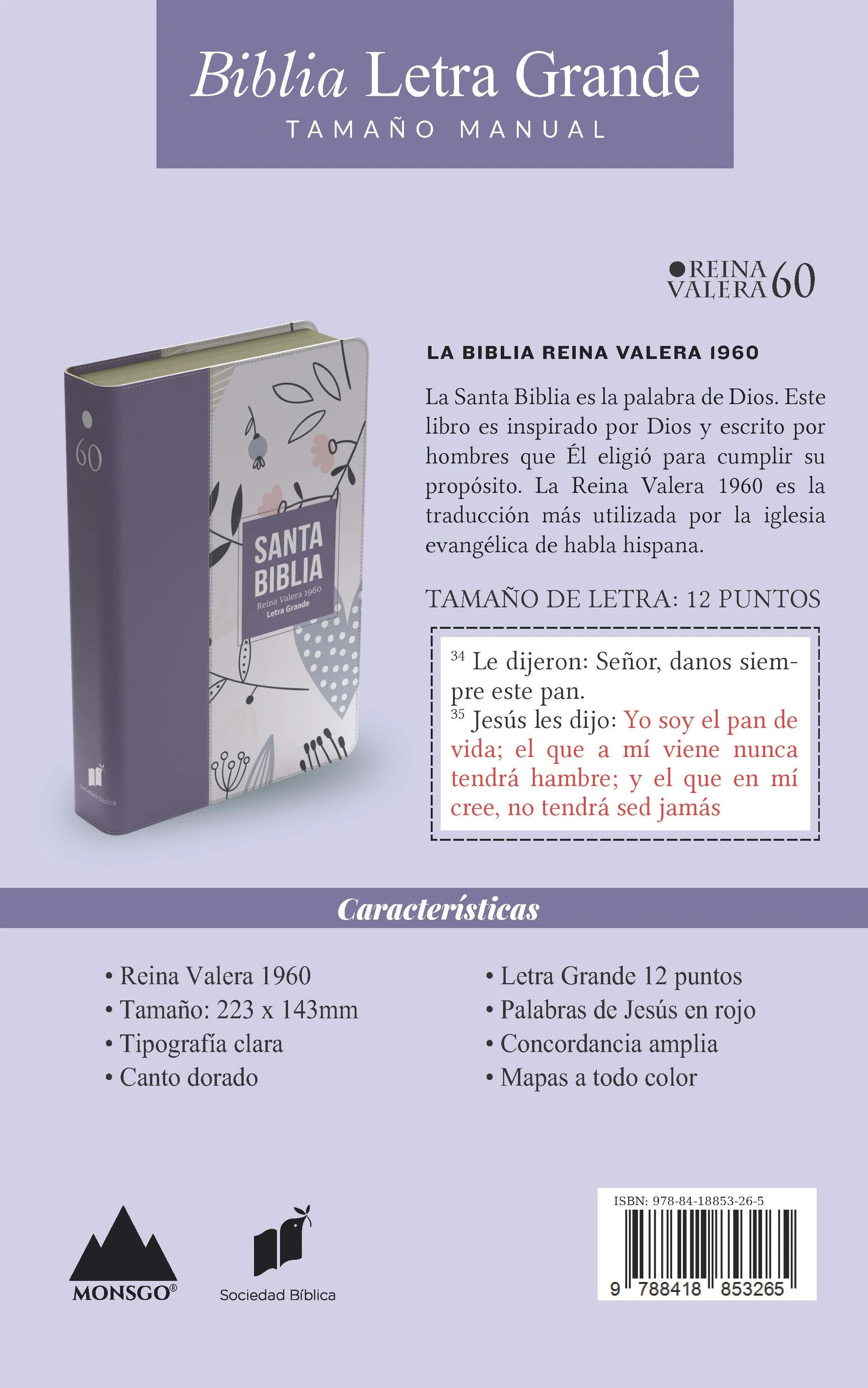 Biblia RVR 1960 Letra Grande Tamaño Manual Símil Piel Lila
