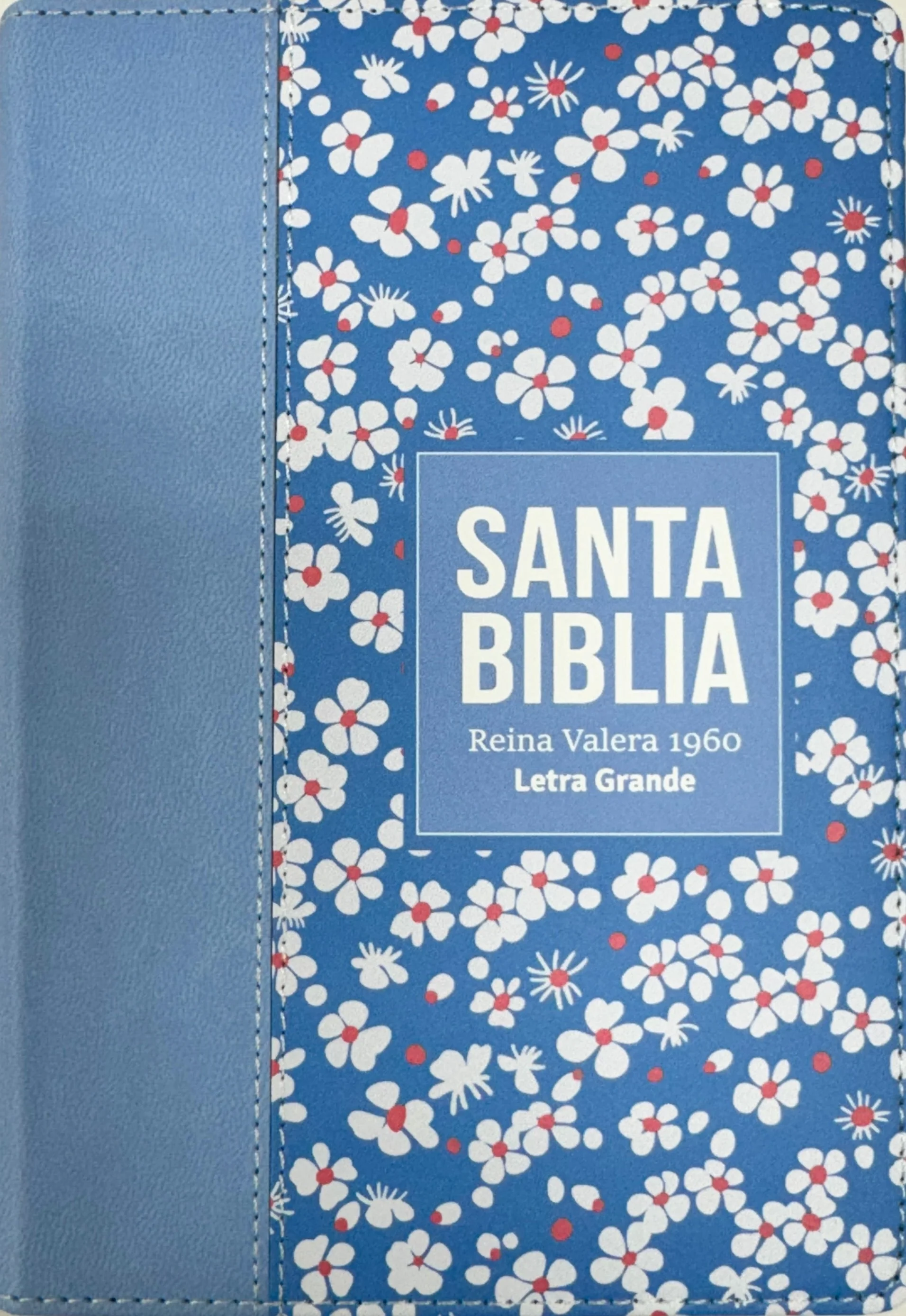 Biblia RVR 1960 Compacta Símil Piel Flores Azul Grisáceo