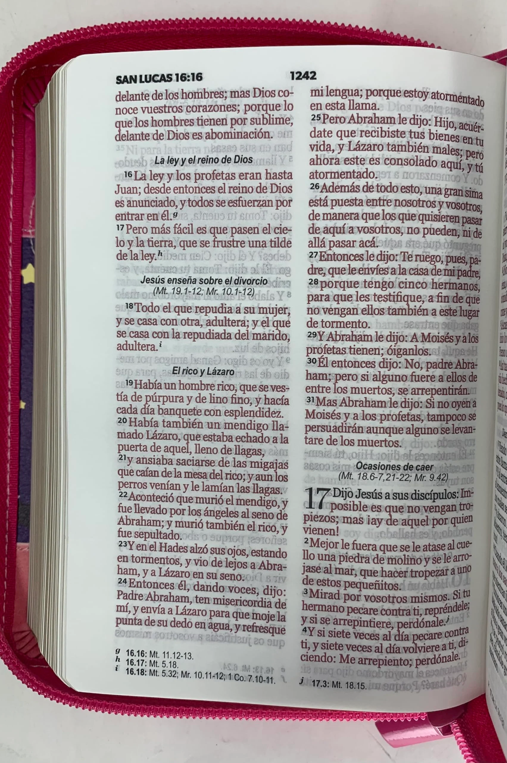 Biblia RVR 1960 Bolsillo Fucsia Lila Rosa Símil Piel con Cierre