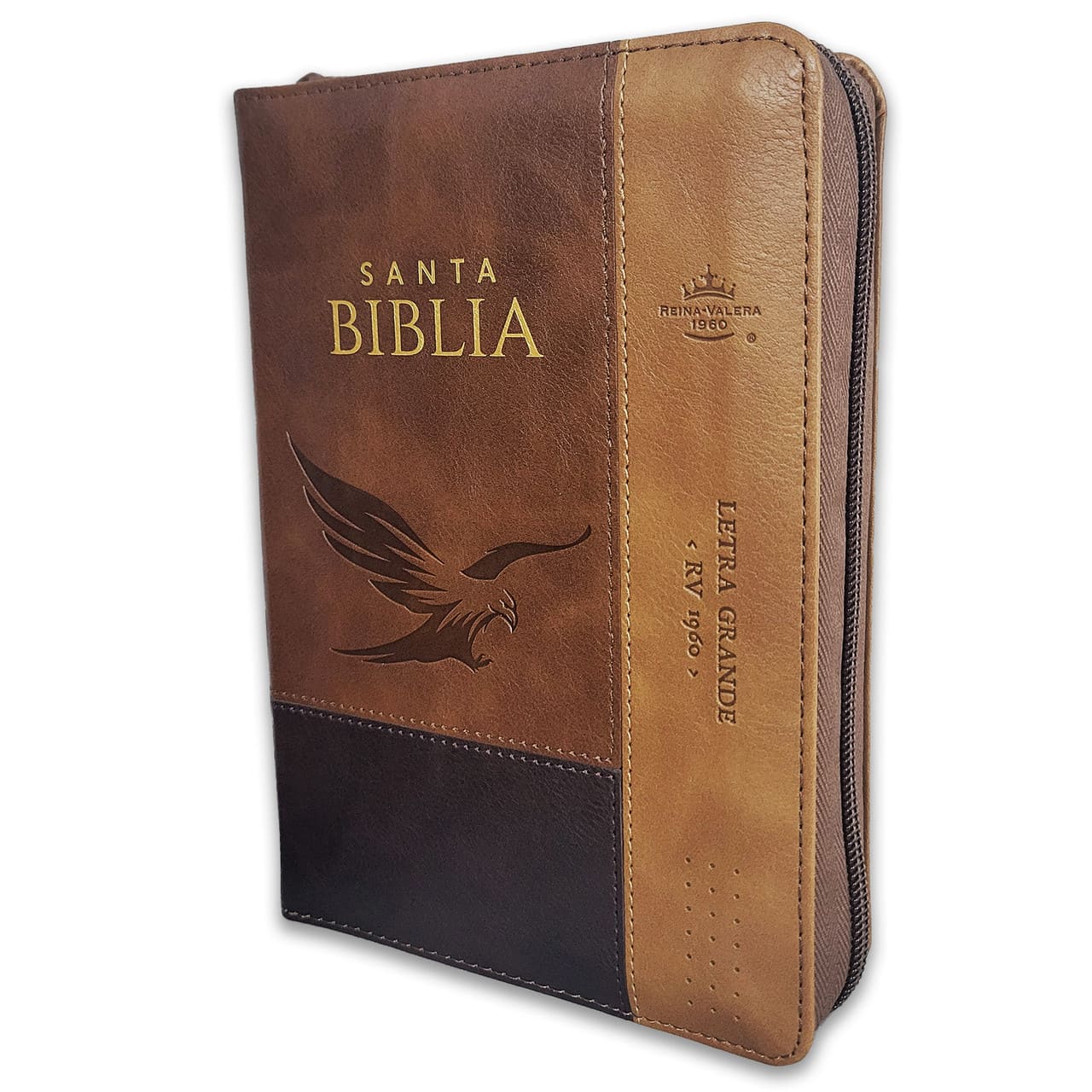 Biblia RVR 1960 Compacta Tricolor Café Águila Símil Piel con Índice y Cierre