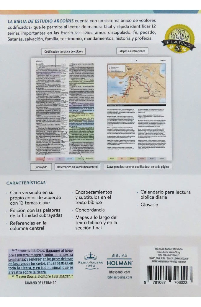 Biblia RVR 1960 de Estudio Arco Iris Negro Símil Piel