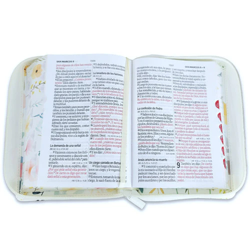 Biblia RVR 1960 Compacta Flores Blanco Símil Piel con Índice y Cierre