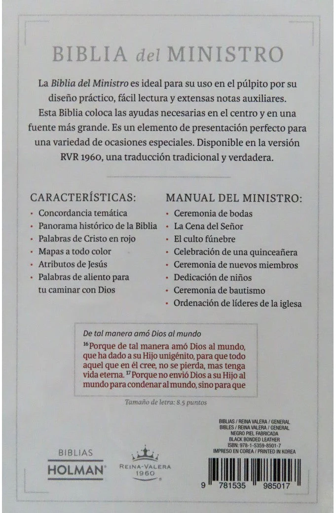 Biblia RVR 1960 del Ministro Negro Piel Fabricada