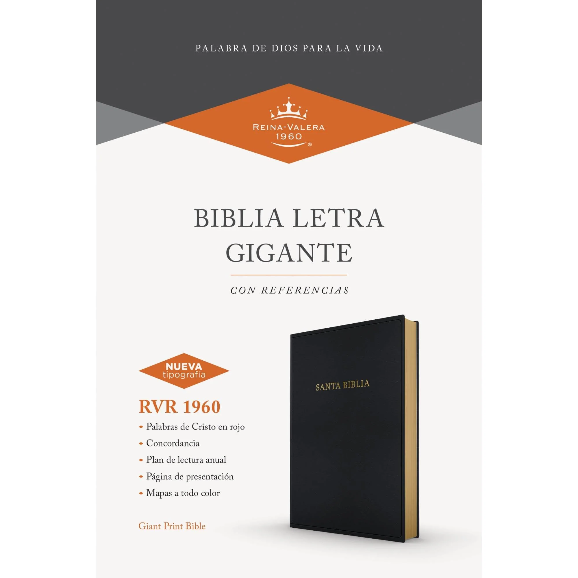 Biblia RVR 1960 Letra Gigante Negro Símil Piel