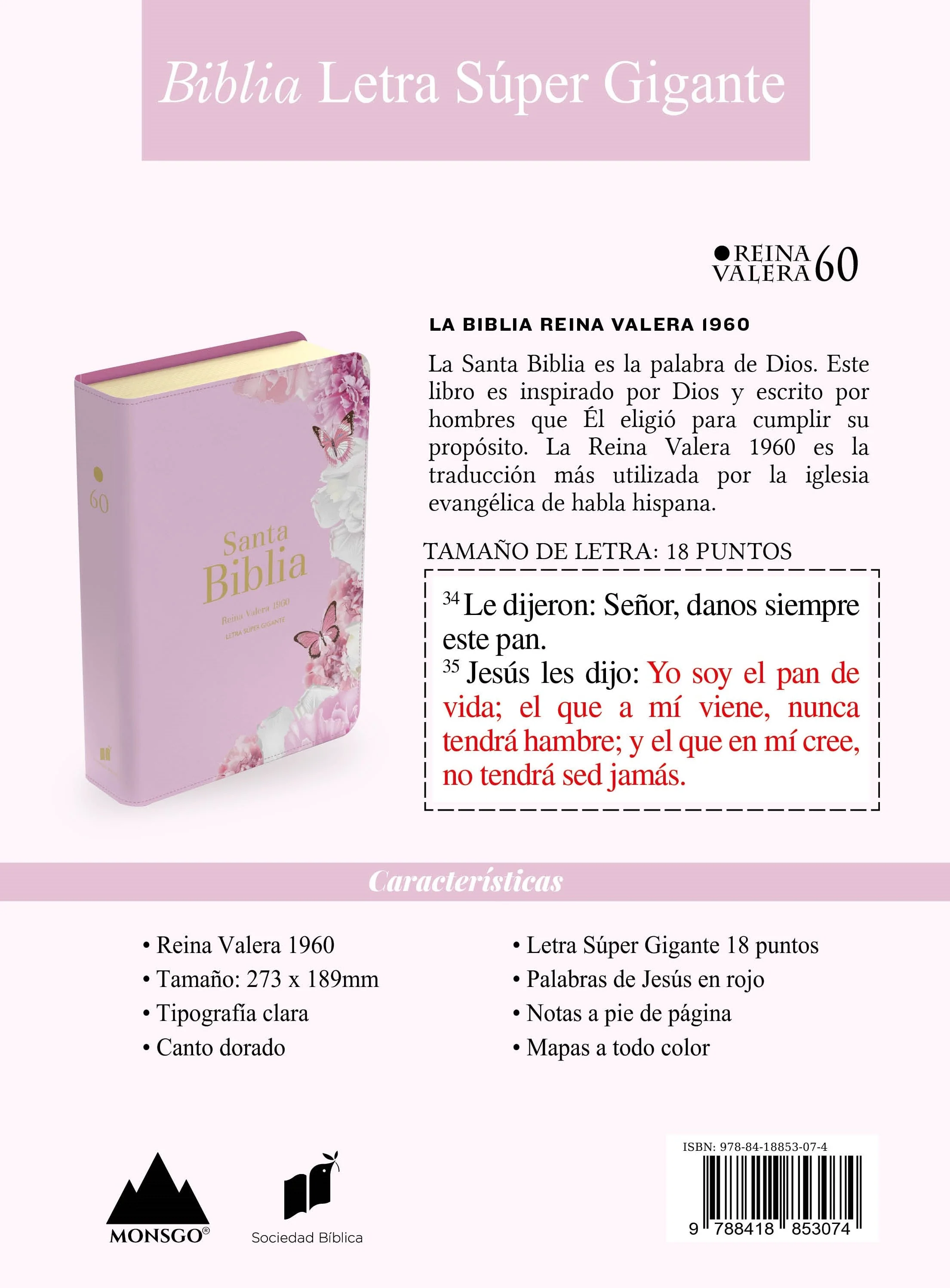 Biblia RVR 1960 Letra Súper Gigante Símil Piel Rosa Claro