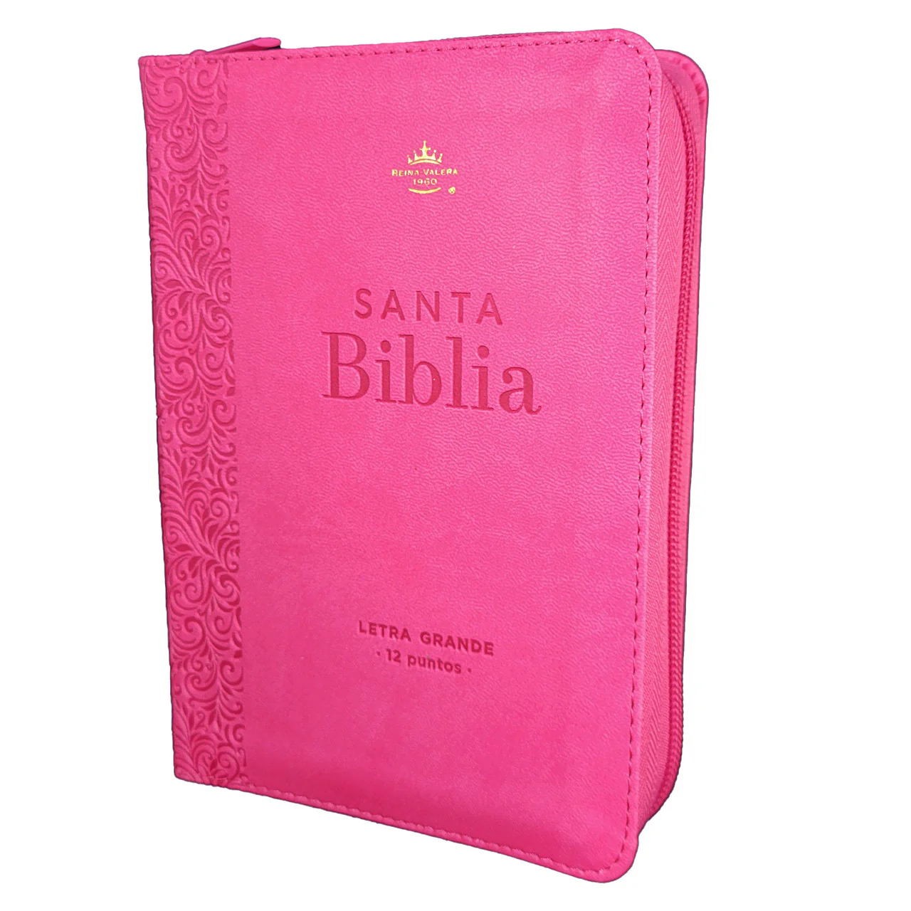 Biblia RVR 1960 Compacta Fucsia Floral Símil Piel con Cierre