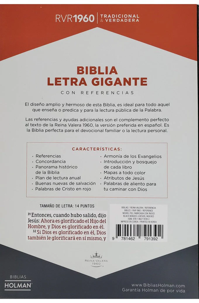 Biblia RVR 1960 Letra Gigante Piel Fabricada Negro con Índice
