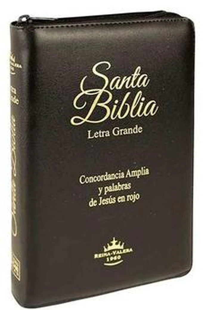 Biblia RVR 1960 Letra Grande Palabras de Jesús en Rojo con Concordancia Rvr055Clgpjrztia Tapa Símil Piel Acolchada Negro Cierre Canto Dorado Índice