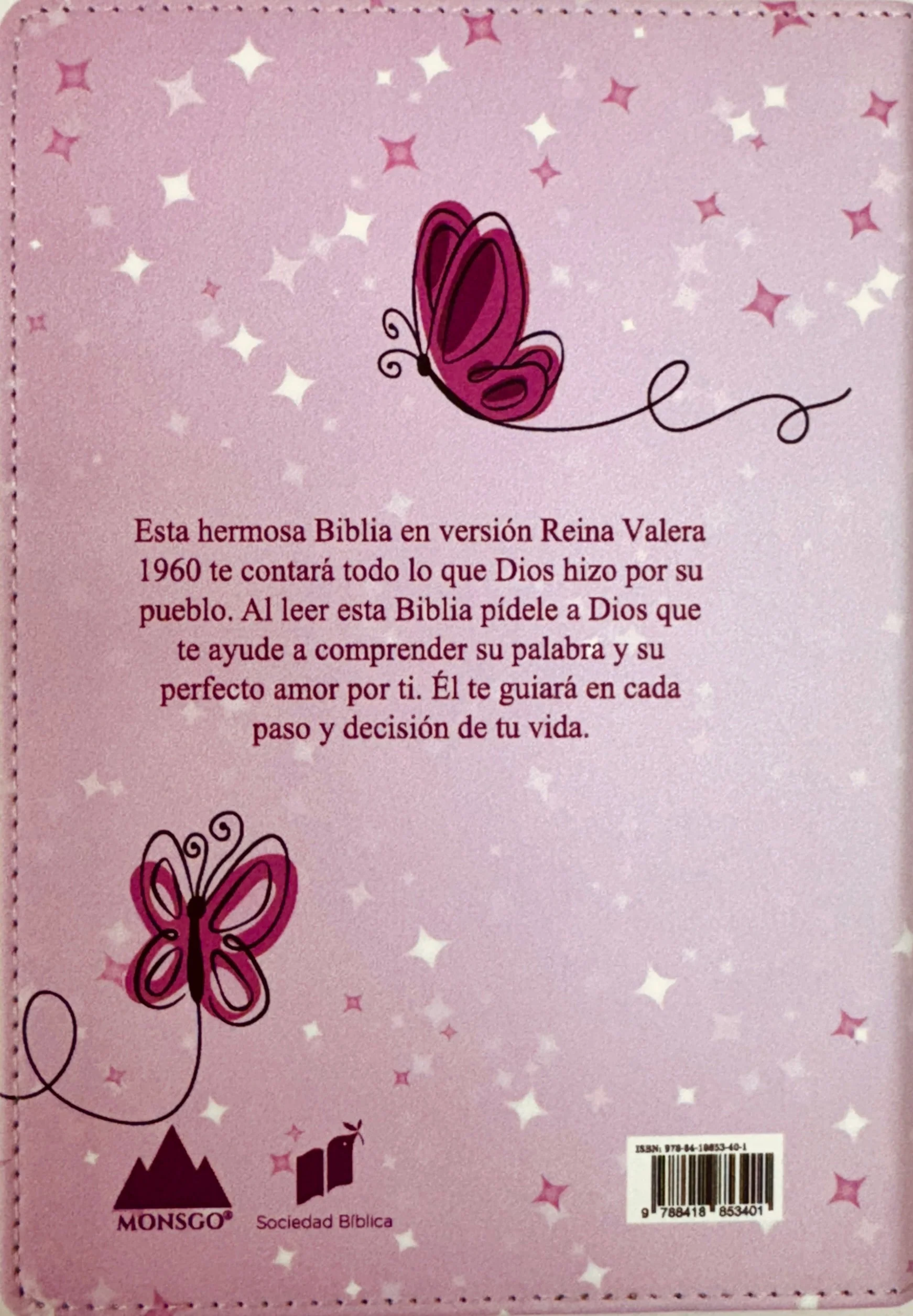 Biblia RVR 1960 Compacta Símil Piel Juvenil Mariposa Rosada