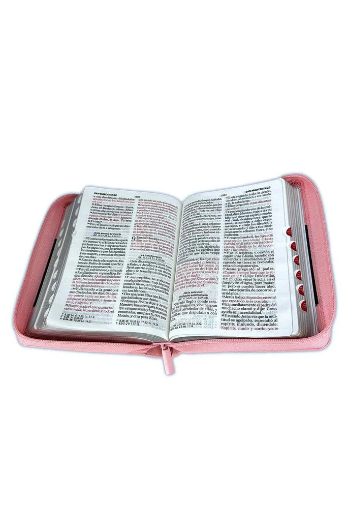 Biblia RVR 1960 Letra Grande Tamaño Manual Rosa Café Símil Piel