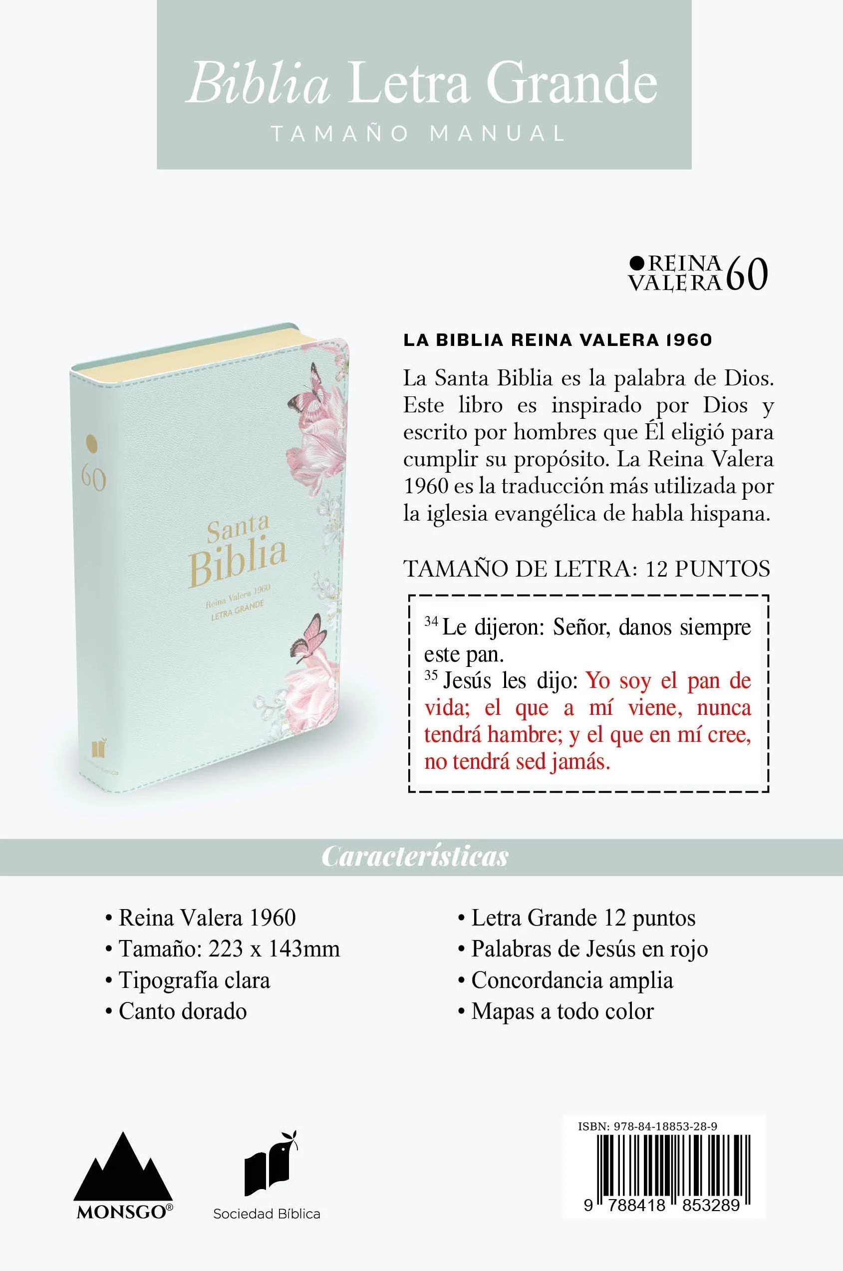 Biblia RVR 1960 Letra Grande Tamaño Manual Símil Piel Salvia Claro