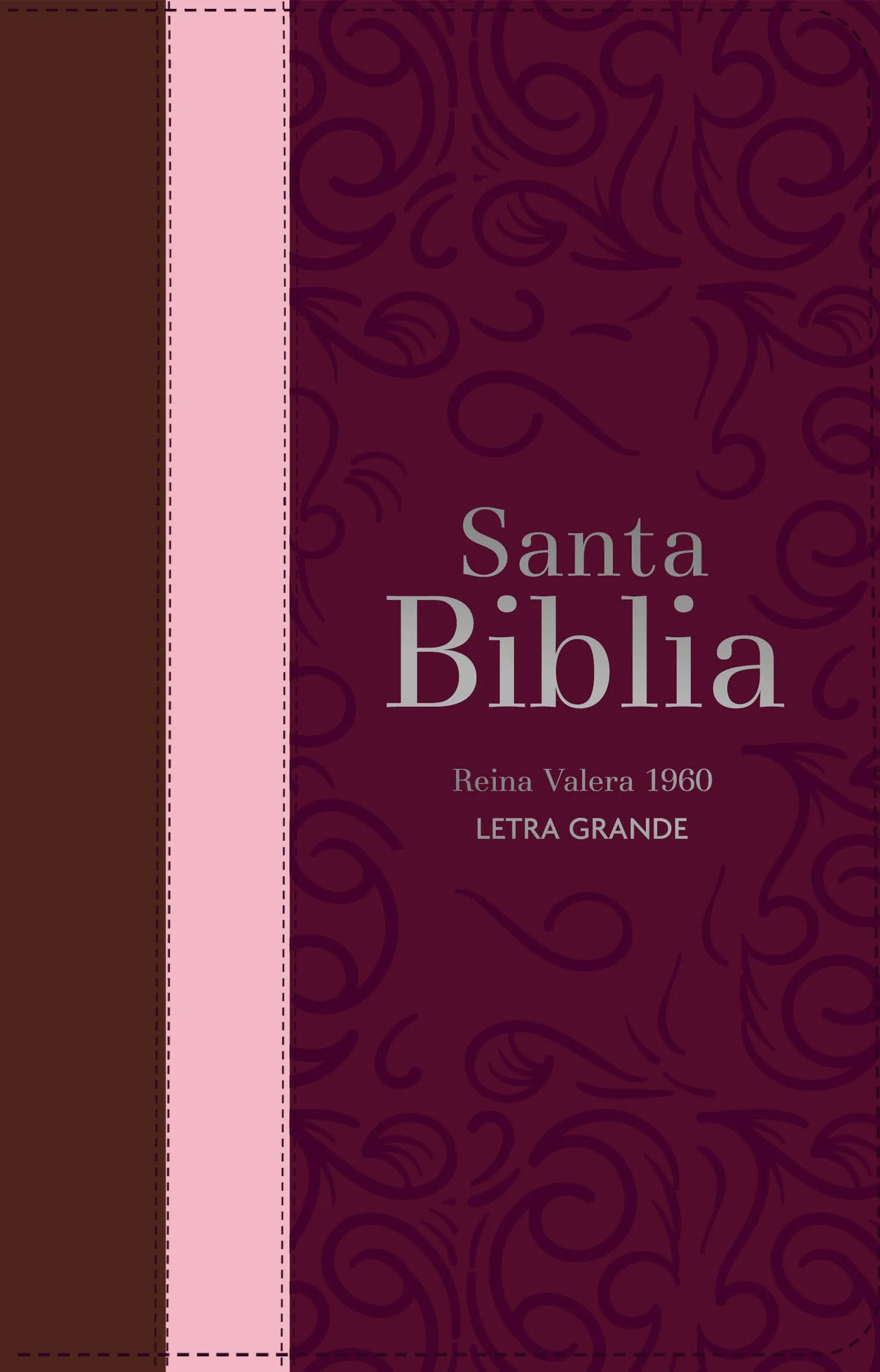 Biblia RVR 1960 Letra Grande Tamaño Manual Tricolor Guinda Palo Rosa Marrón con Cierre e Índice