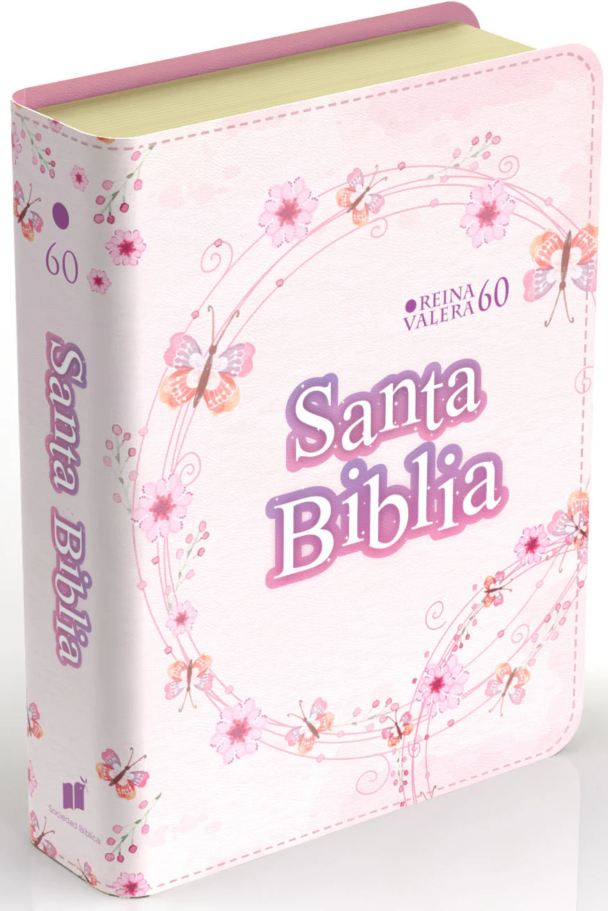Biblia RVR 1960 Compacta Símil Piel Juvenil Mariposa Palo Rosa