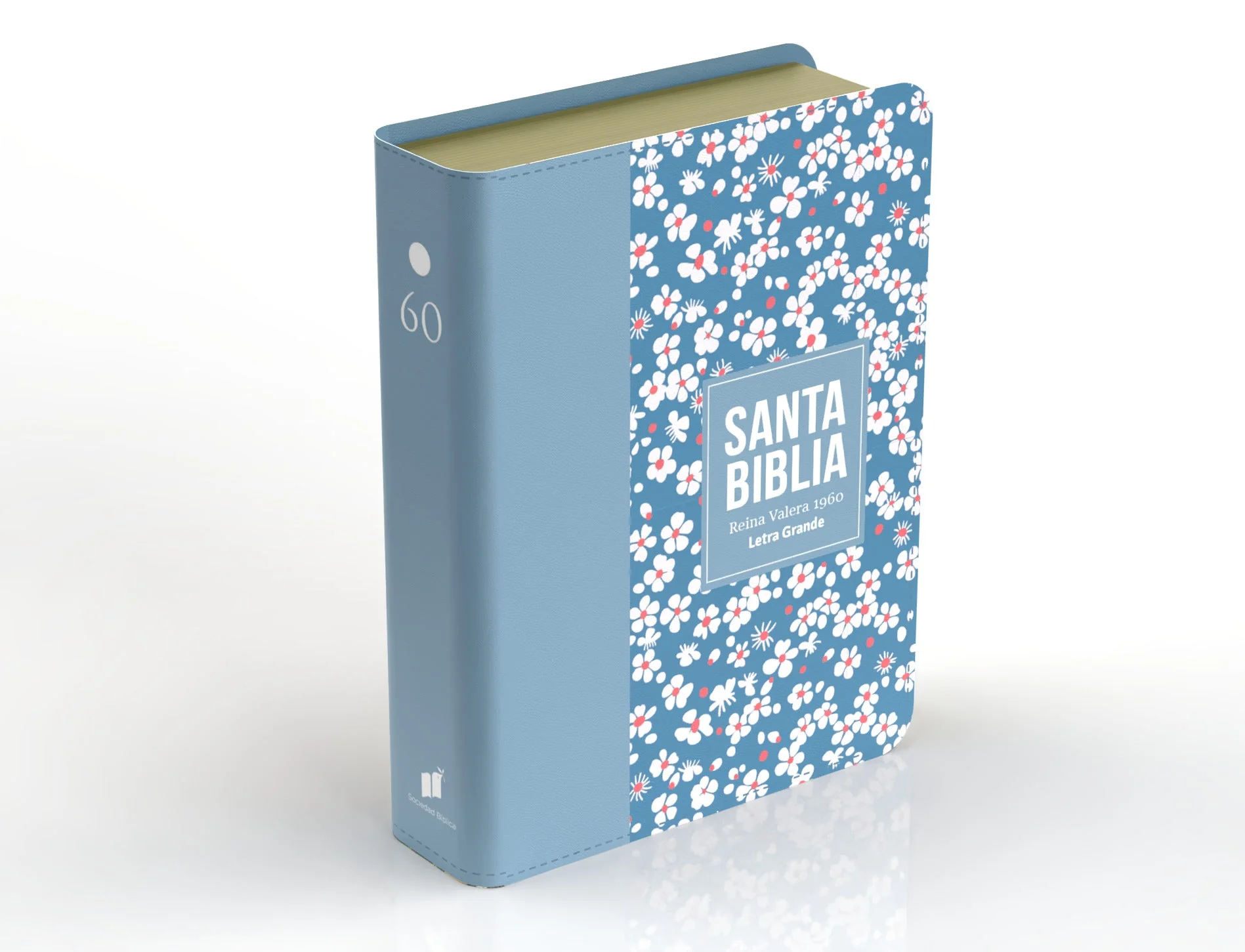 Biblia RVR 1960 Compacta Símil Piel Flores Azul Grisáceo