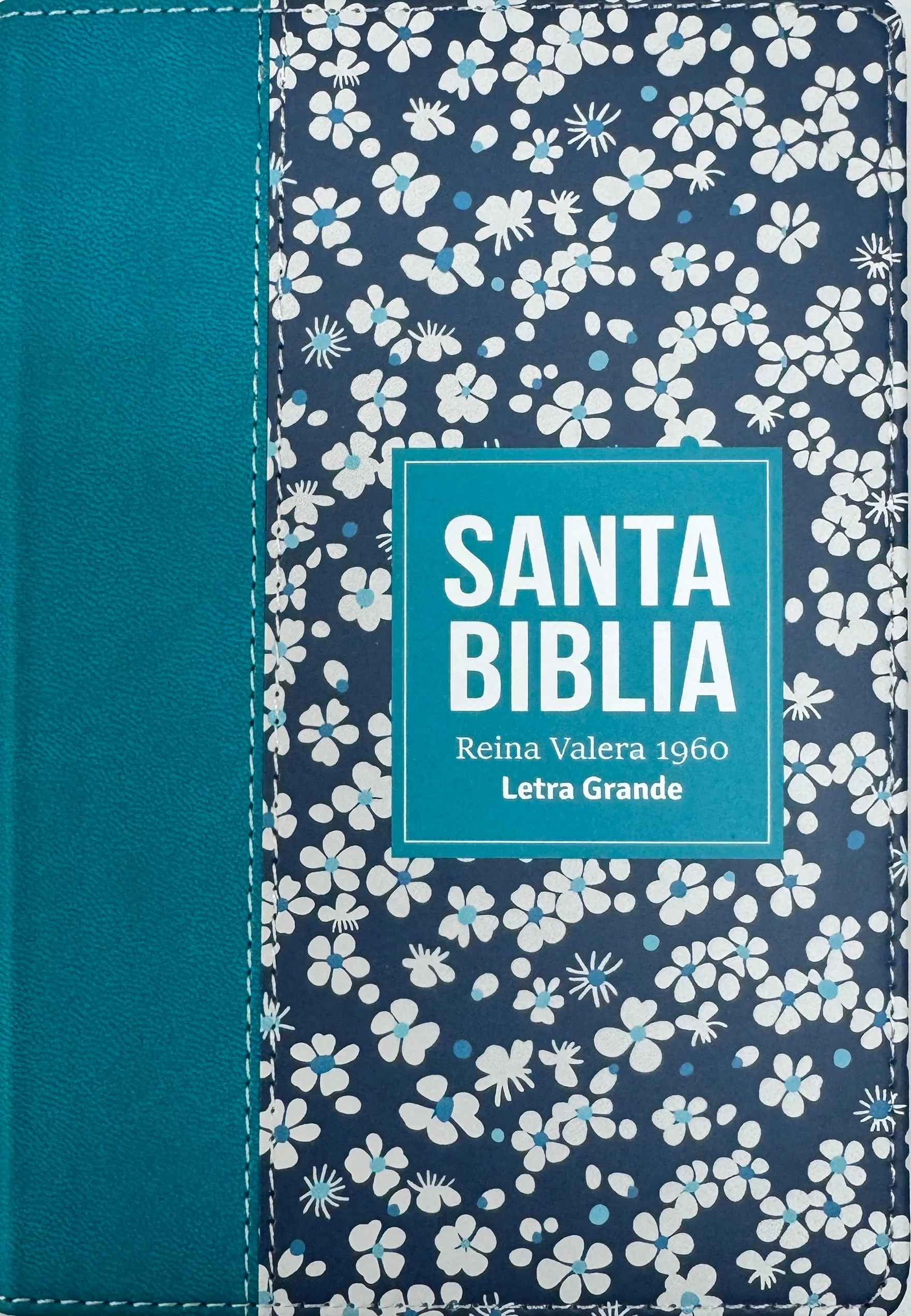Biblia RVR 1960 Compacta Símil Piel Flores Azul Verde