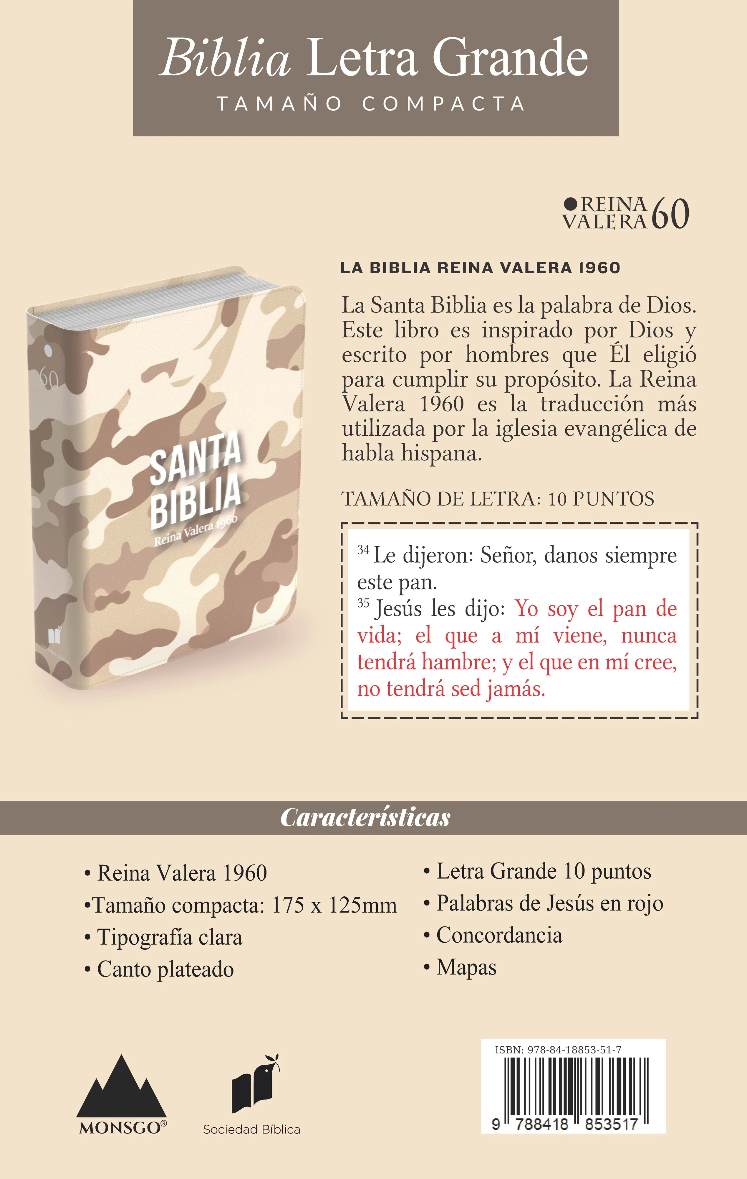 Biblia RVR 1960 Compacta Símil Piel Camuflaje Desierto