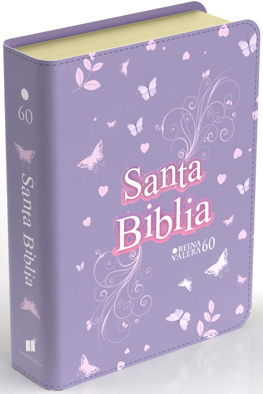 Biblia RVR 1960 Compacta Símil Piel Juvenil Mariposa Lila