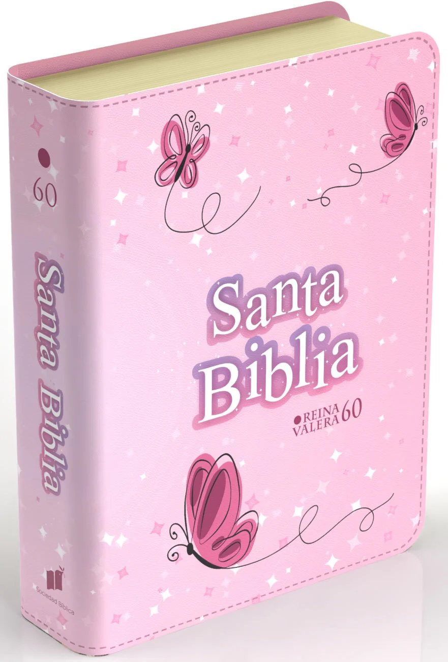 Biblia RVR 1960 Compacta Símil Piel Juvenil Mariposa Rosada
