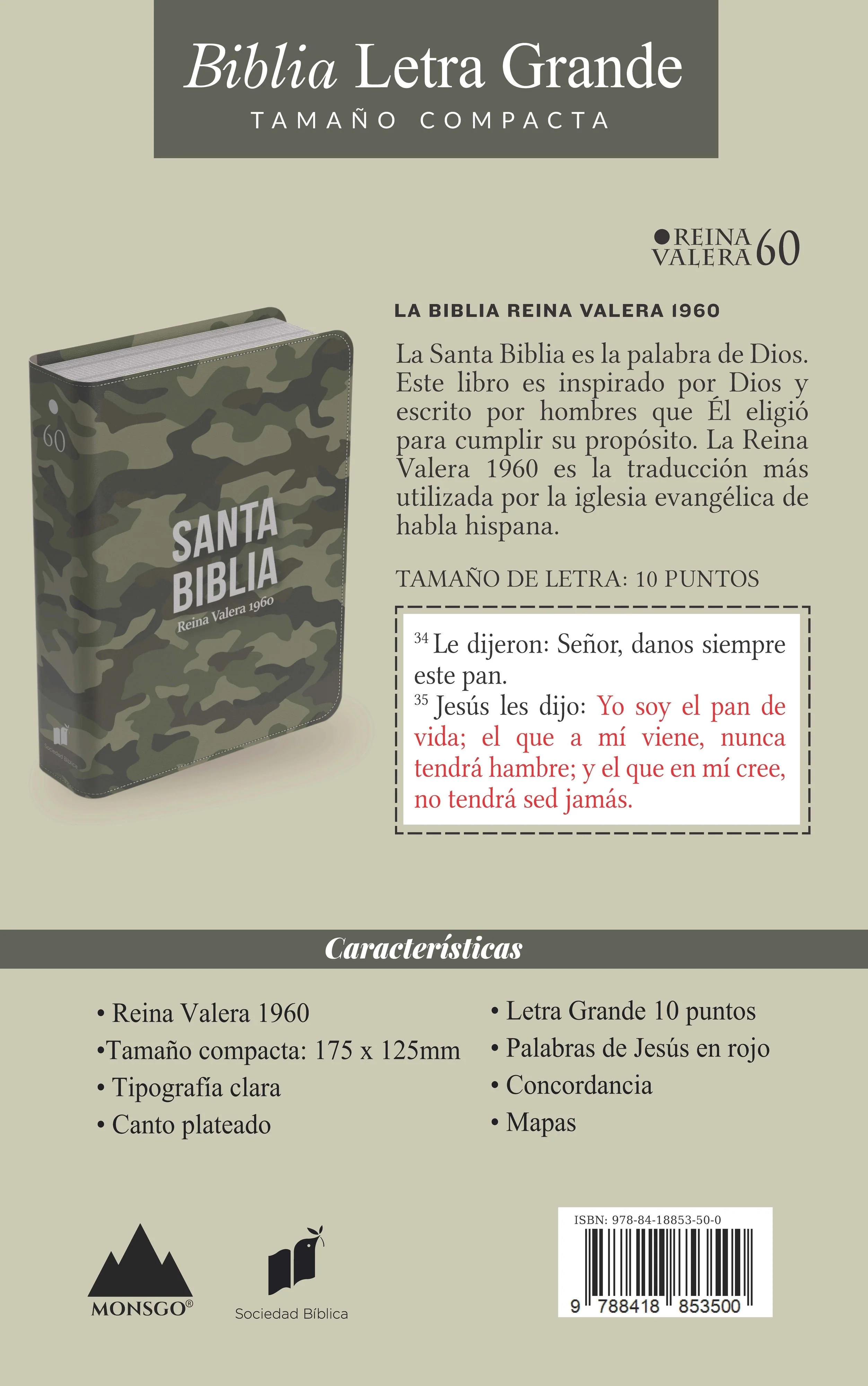 Biblia RVR 1960 Compacta Símil Piel Camuflaje Verde