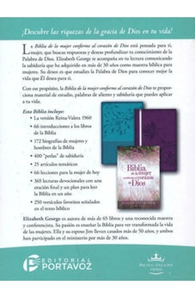 Biblia RVR 1960 de la Mujer Conforme al Corazón de Dios Piel Imitación Jardín