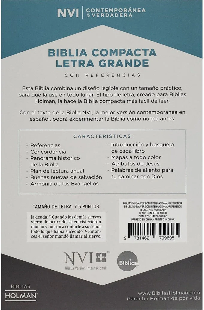 Biblia NVI Compacta Letra Grande Negro Piel Fabricada