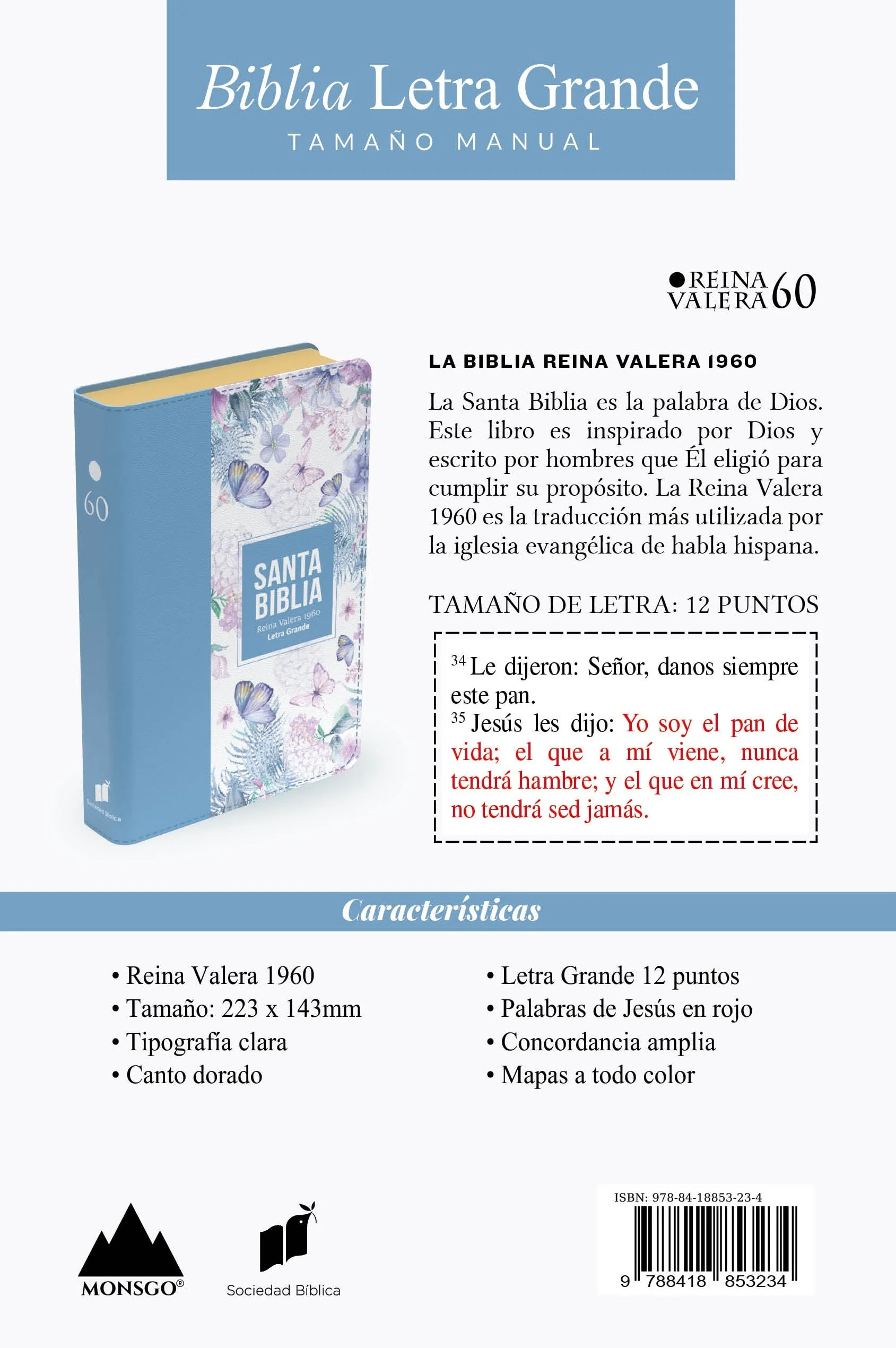 Biblia RVR 1960 Letra Grande Tamaño Manual Símil Piel Azul Acero Claro