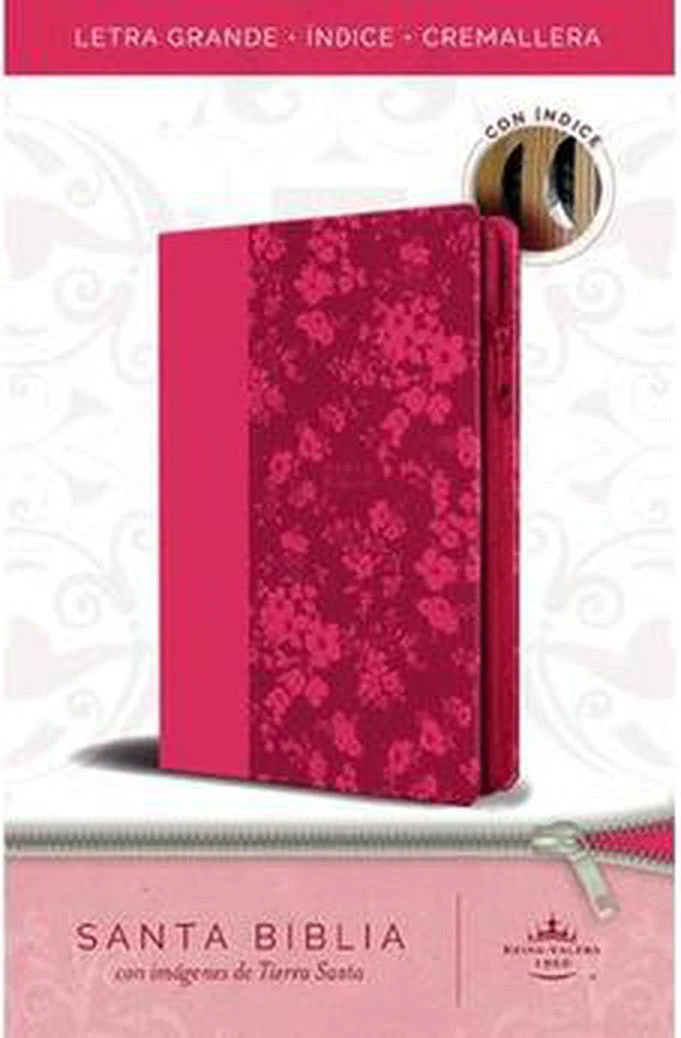 Biblia RVR 1960 Letra Grande Tamaño Manual Símil Piel Fucsia con Cierre e Índice