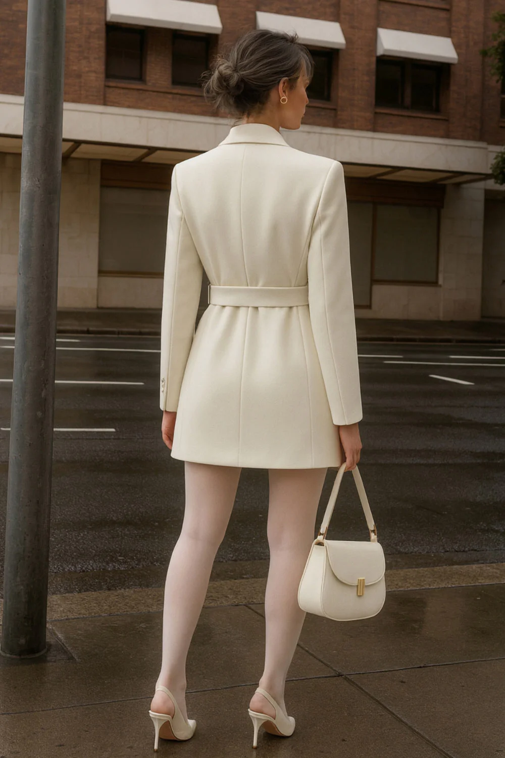 Vestido blazer corto cruzado con cinturón