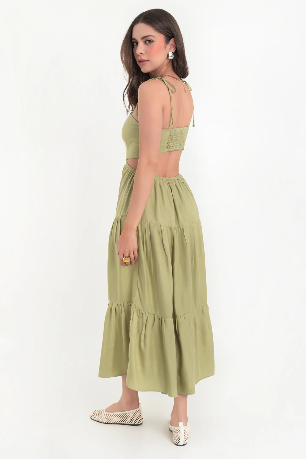 Vestido midi de lino tirantes con nudo