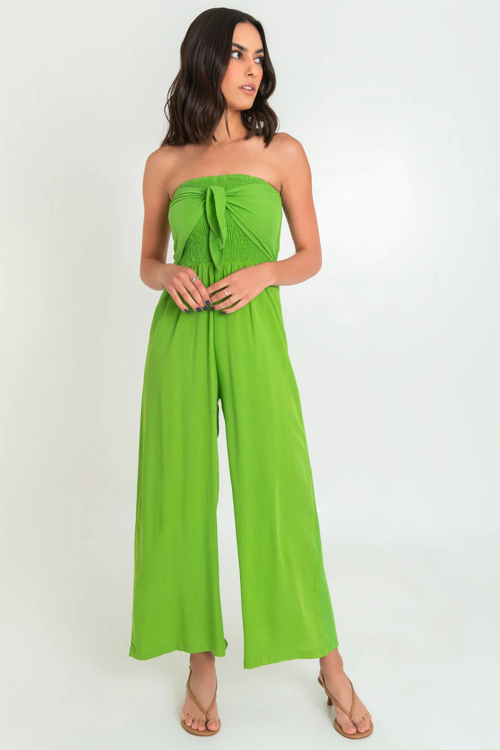 Palazzo strapless fruncido escote con nudo