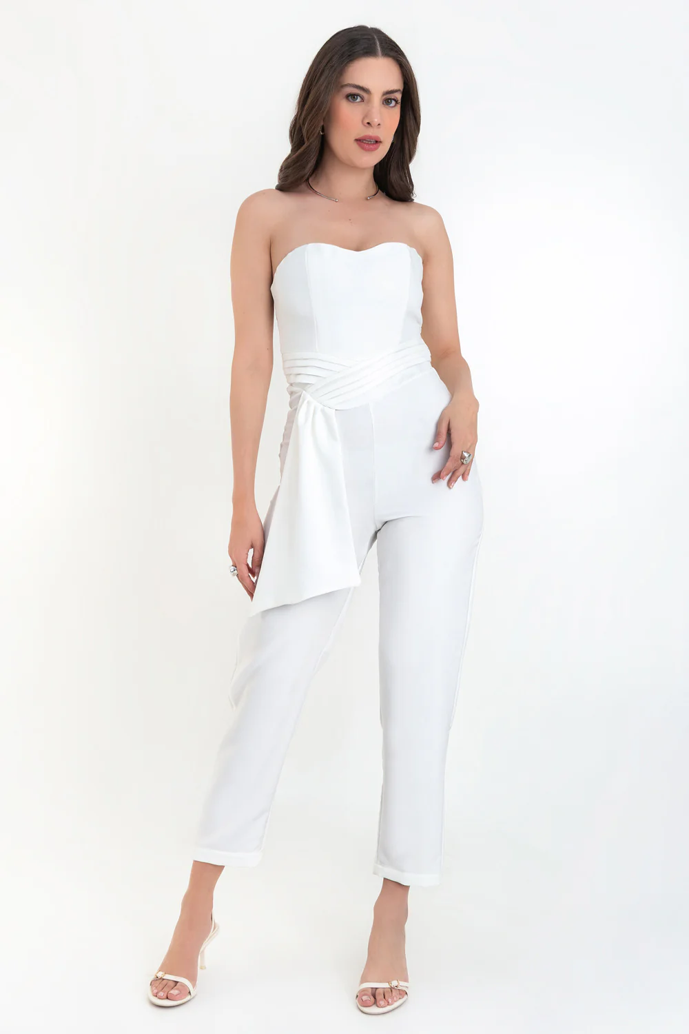 Palazzo de fit recto strapless con plisados cintura