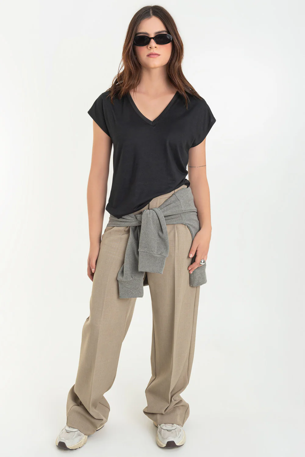 Top oversized cuello v manga corta