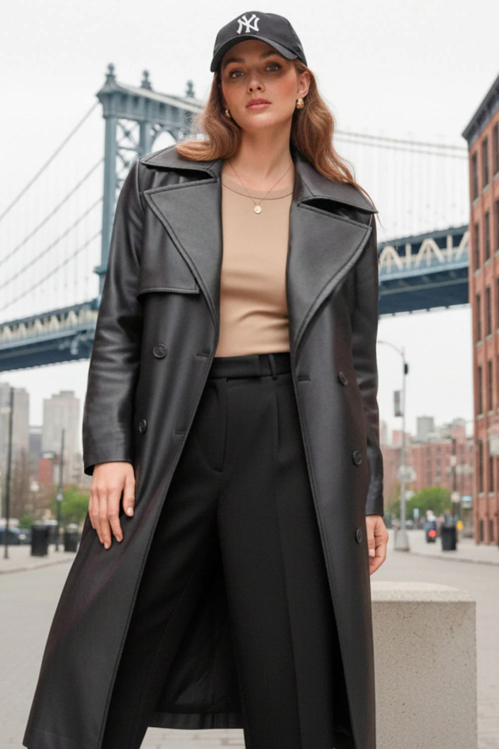 Gabardina larga efecto piel