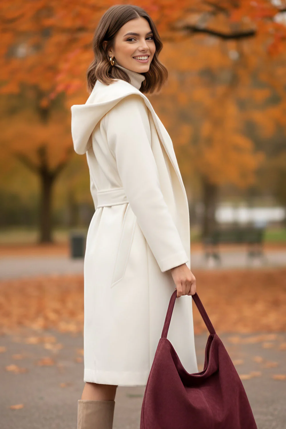 Abrigo largo con cinturón capucha