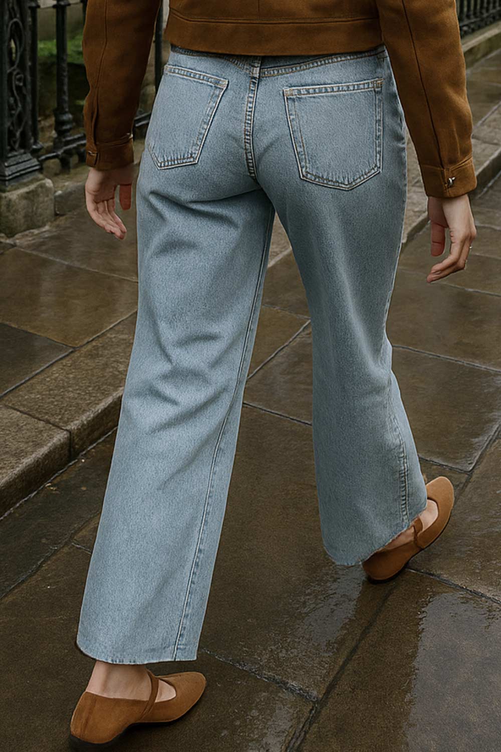 Pantalón denim wide leg con rotos