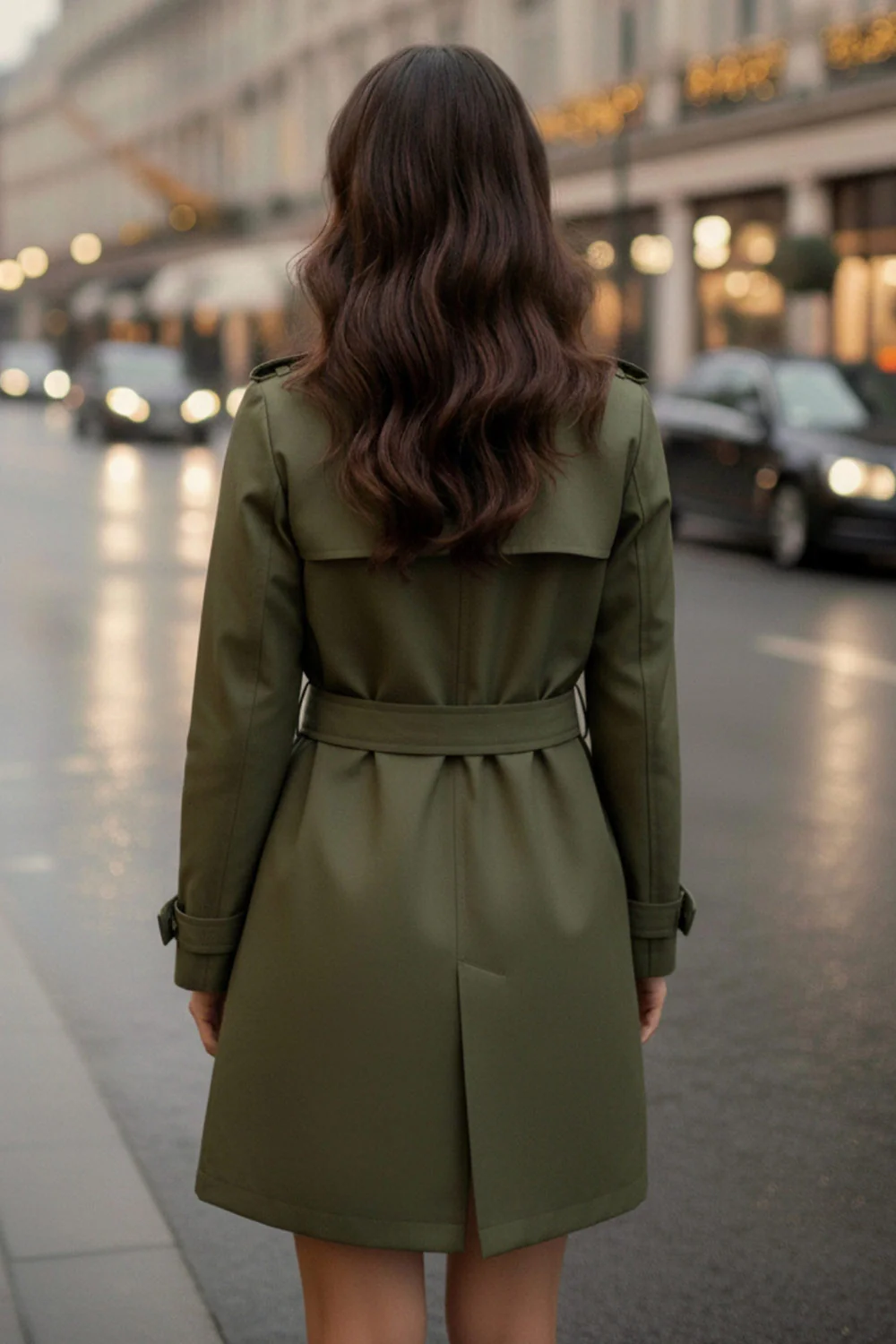 Abrigo trench corto recto con cinturón botones