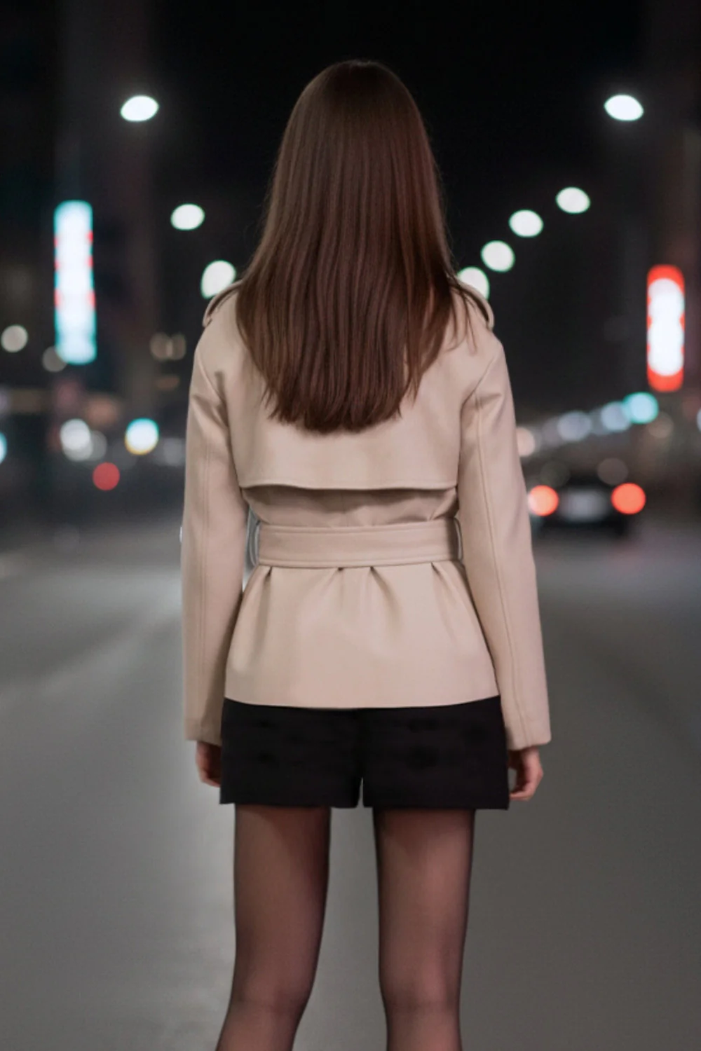 Abrigo trench corto con cinturón