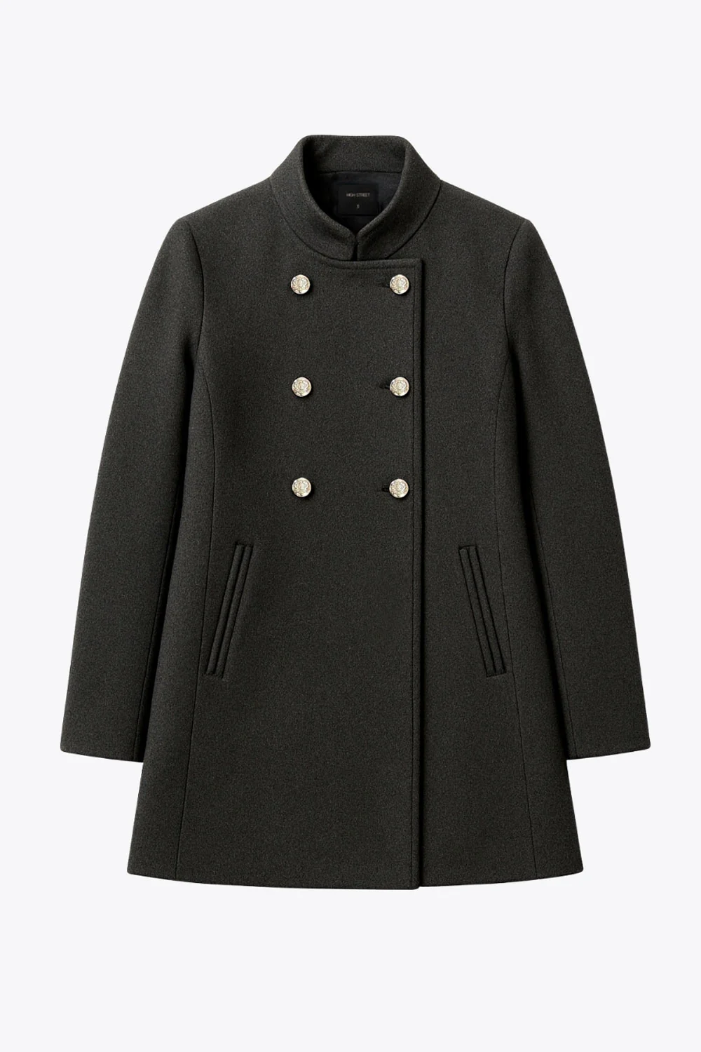 Abrigo cruzado de cuello alto botones en contraste