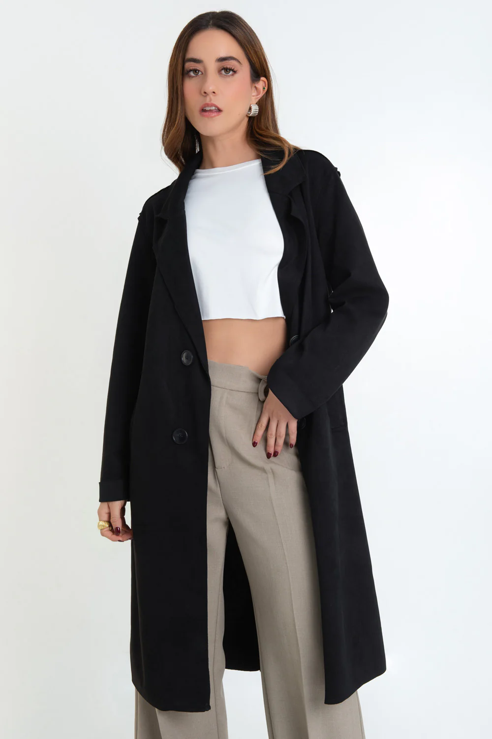 Abrigo de gamuza costuras con solapa