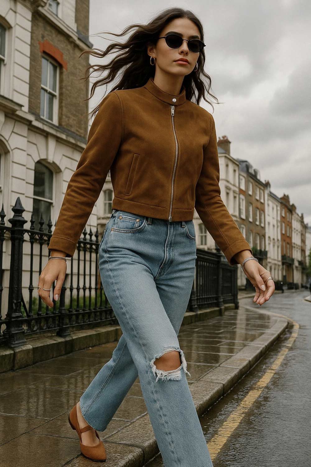 Pantalón denim wide leg con rotos