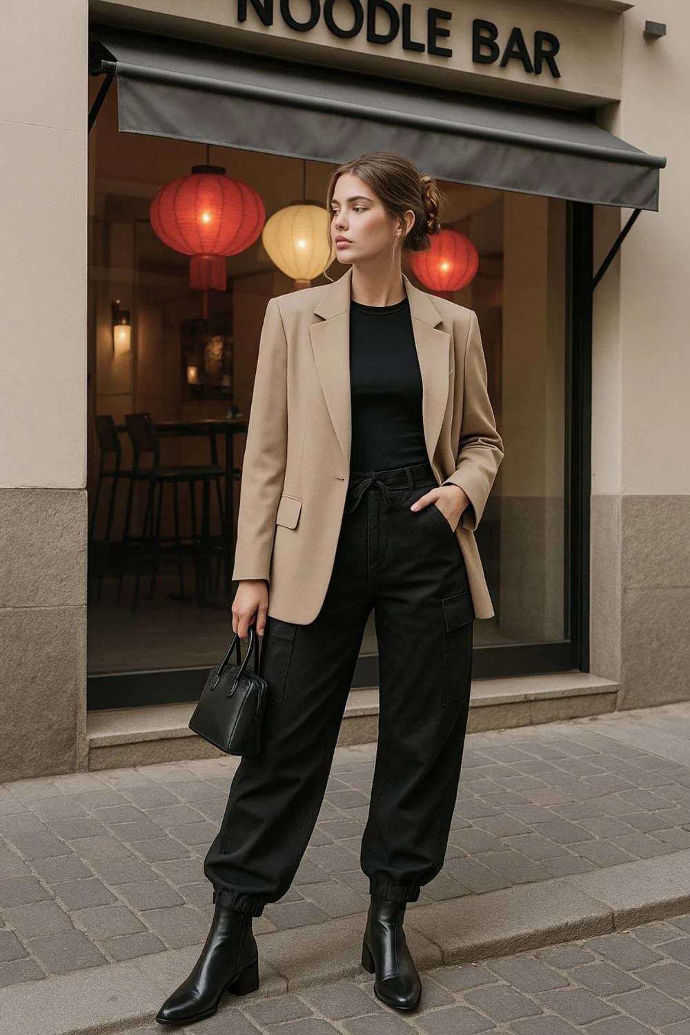 Pantalón cargo de cintura alta con jaretas